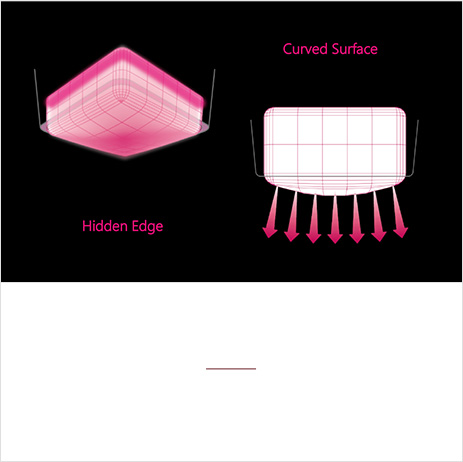 Hidden Edge Design Curved tip surface for radial energy irradiation