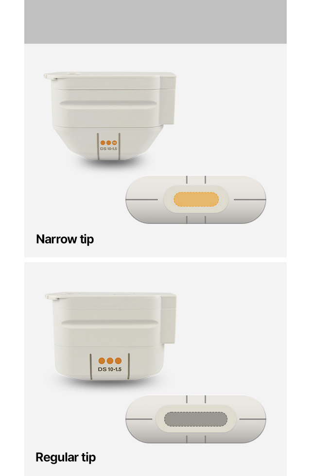 Comparison of the area coverage between the narrow tip and regular tip